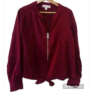 Michael Michael Kors burgundy zip down long sleeve shirt.